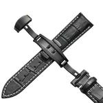 22mm Classic Cowhide Leather Black Butterfly Buckle Watch Band(Black White Lines)