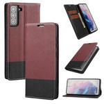 For Samsung Galaxy S21 5G Cross Texture Magnetic Horizontal Flip Leather Case with Card Slots & Holder & Wallet(Wine Red)