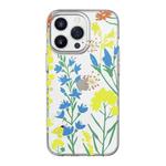Mutural HUAJIANJI Series PC + TPU Floral Design Shockproof Case For iPhone 13(Blue Butterfly Iris)