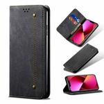 For iPhone 13 Denim Texture Casual Style Horizontal Flip Leather Case with Holder & Card Slots & Wallet(Black)