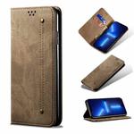 For iPhone 13 Pro Max Denim Texture Casual Style Horizontal Flip Leather Case with Holder & Card Slots & Wallet (Khaki)