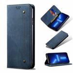 For iPhone 13 Pro Max Denim Texture Casual Style Horizontal Flip Leather Case with Holder & Card Slots & Wallet (Blue)