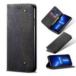 For iPhone 13 Pro Max Denim Texture Casual Style Horizontal Flip Leather Case with Holder & Card Slots & Wallet (Black)