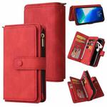 For iPhone 13 Pro Max Skin Feel PU + TPU Horizontal Flip Leather Case with Holder & 15 Cards Slot & Wallet & Zipper Pocket & Lanyard (Red)