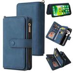 For iPhone 13 Skin Feel PU + TPU Horizontal Flip Leather Case with Holder & 15 Cards Slot & Wallet & Zipper Pocket & Lanyard(Blue)