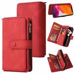 For iPhone 12 Pro Max Skin Feel PU + TPU Horizontal Flip Leather Case with Holder & 15 Cards Slot & Wallet & Zipper Pocket & Lanyard(Red)