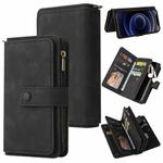 For iPhone 12 mini Skin Feel PU + TPU Horizontal Flip Leather Case with Holder & 15 Cards Slot & Wallet & Zipper Pocket & Lanyard (Black)