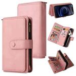 For iPhone 12 mini Skin Feel PU + TPU Horizontal Flip Leather Case with Holder & 15 Cards Slot & Wallet & Zipper Pocket & Lanyard (Pink)