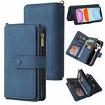 Skin Feel PU + TPU Horizontal Flip Leather Case with Holder & 15 Cards Slot & Wallet & Zipper Pocket & Lanyard For iPhone 11(Blue)