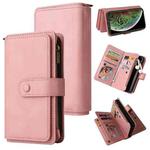 For iPhone XS Max Skin Feel PU + TPU Horizontal Flip Leather Case with Holder & 15 Cards Slot & Wallet & Zipper Pocket & Lanyard(Pink)