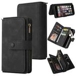 For iPhone SE 2022 / SE 2020 / 8 / 7 Skin Feel PU + TPU Horizontal Flip Leather Case with Holder & 15 Cards Slot & Wallet & Zipper Pocket & Lanyard(Black)