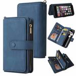 For iPhone SE 2022 / SE 2020 / 8 / 7 Skin Feel PU + TPU Horizontal Flip Leather Case with Holder & 15 Cards Slot & Wallet & Zipper Pocket & Lanyard(Blue)