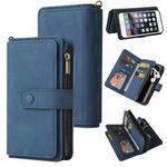 Skin Feel PU + TPU Horizontal Flip Leather Case with Holder & 15 Cards Slot & Wallet & Zipper Pocket & Lanyard For iPhone 8 Plus & 7 Plus(Blue)