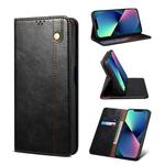 For iPhone 13 Simple Wax Crazy Horse Texture Horizontal Flip Leather Case with Card Slots & Wallet(Black)