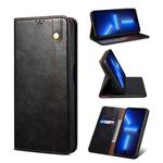 For iPhone 13 Pro Simple Wax Crazy Horse Texture Horizontal Flip Leather Case with Card Slots & Wallet (Black)