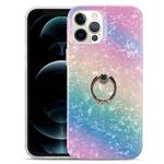 For iPhone 13 Gradient Color Shell Texture IMD TPU Shockproof Case with Ring Holder(Gradient Rainbow)