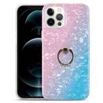 For iPhone 13 Pro Gradient Color Shell Texture IMD TPU Shockproof Case with Ring Holder (Gradient Pink Blue)