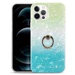 For iPhone 12 mini Gradient Color Shell Texture IMD TPU Shockproof Case with Ring Holder (Gradient Green Blue)