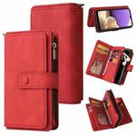 For Samsung Galaxy A32 4G Skin Feel PU + TPU Horizontal Flip Leather Case with Holder & 15 Cards Slot & Wallet & Zipper Pocket & Lanyard(Red)