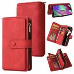 For Samsung Galaxy A40 Skin Feel PU + TPU Horizontal Flip Leather Case with Holder & 15 Cards Slot & Wallet & Zipper Pocket & Lanyard(Red)