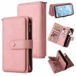 For Samsung Galaxy A51 4G Skin Feel PU + TPU Horizontal Flip Leather Case with Holder & 15 Cards Slot & Wallet & Zipper Pocket & Lanyard(Pink)
