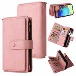 For Samsung Galaxy A71 4G Skin Feel PU + TPU Horizontal Flip Leather Case with Holder & 15 Cards Slot & Wallet & Zipper Pocket & Lanyard(Pink)