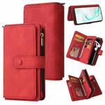 For Samsung Galaxy A91 / S10 Lite Skin Feel PU + TPU Horizontal Flip Leather Case with Holder & 15 Cards Slot & Wallet & Zipper Pocket & Lanyard(Red)