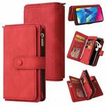 For Samsung Galaxy M10 / A10 Skin Feel PU + TPU Horizontal Flip Leather Case with Holder & 15 Cards Slot & Wallet & Zipper Pocket & Lanyard(Red)