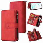 For Samsung Galaxy Note10+ Skin Feel PU + TPU Horizontal Flip Leather Case with Holder & 15 Cards Slot & Wallet & Zipper Pocket & Lanyard(Red)