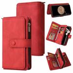 For Samsung Galaxy S9+ Skin Feel PU + TPU Horizontal Flip Leather Case with Holder & 15 Cards Slot & Wallet & Zipper Pocket & Lanyard(Red)