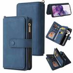For Samsung Galaxy S20+ Skin Feel PU + TPU Horizontal Flip Leather Case with Holder & 15 Cards Slot & Wallet & Zipper Pocket & Lanyard(Blue)