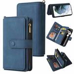 For Samsung Galaxy S21 5G Skin Feel PU + TPU Horizontal Flip Leather Case with Holder & 15 Cards Slot & Wallet & Zipper Pocket & Lanyard(Blue)