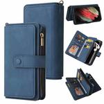 For Samsung Galaxy S21 Ultra 5G Skin Feel PU + TPU Horizontal Flip Leather Case with Holder & 15 Cards Slot & Wallet & Zipper Pocket & Lanyard(Blue)