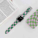Checkerboard Leather Watch Band For Apple Watch Series 7 & 6 & SE & 5 & 4 40mm/3 & 2 & 1 38mm(Green Purple)