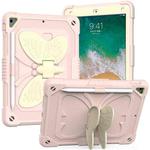 Beige PC + Silicone Anti-drop Protective Case with Butterfly Shape Holder & Pen Slot For iPad 9.7 2018 & 2017 / Pro 9.7 inch / Air 2 / 6(Beige + Rose Pink)