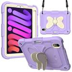 For iPad mini 6 Beige PC + Silicone Anti-drop Protective Tablet Case with Butterfly Shape Holder & Pen Slot(Beige + Light Purple)