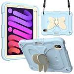 For iPad mini 6 Beige PC + Silicone Anti-drop Protective Tablet Case with Butterfly Shape Holder & Pen Slot(Beige + Ice Crystal Blue)