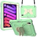 For iPad mini 6 Beige PC + Silicone Anti-drop Protective Tablet Case with Butterfly Shape Holder & Pen Slot(Beige + Fresh Green)