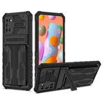 For Samsung Galaxy A02s US Version Armor Card PC + TPU Shockproof Case with Card Slot & Invisible Holder(Black)