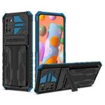 For Samsung Galaxy A02s US Version Armor Card PC + TPU Shockproof Case with Card Slot & Invisible Holder(Blue)