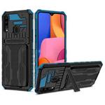 For Samsung Galaxy A20s Armor Card PC + TPU Shockproof Case with Card Slot & Invisible Holder(Blue)