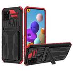 For Samsung Galaxy A21s Armor Card PC + TPU Shockproof Case with Card Slot & Invisible Holder(Red)