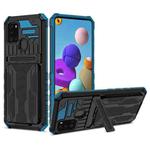 For Samsung Galaxy A21s Armor Card PC + TPU Shockproof Case with Card Slot & Invisible Holder(Blue)