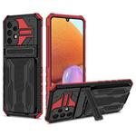 For Samsung Galaxy A32 4G Armor Card PC + TPU Shockproof Case with Card Slot & Invisible Holder(Red)