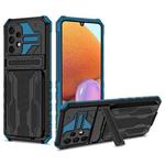 For Samsung Galaxy A32 4G Armor Card PC + TPU Shockproof Case with Card Slot & Invisible Holder(Blue)