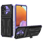 For Samsung Galaxy A32 4G Armor Card PC + TPU Shockproof Case with Card Slot & Invisible Holder(Purple)
