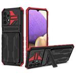 For Samsung Galaxy A32 5G Armor Card PC + TPU Shockproof Case with Card Slot & Invisible Holder(Red)