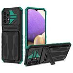 For Samsung Galaxy A32 5G Armor Card PC + TPU Shockproof Case with Card Slot & Invisible Holder(Dark Green)