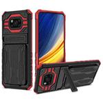 For Xiaomi Poco X3 Armor Card PC + TPU Shockproof Case with Card Slot & Invisible Holder(Red)