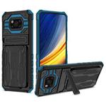 For Xiaomi Poco X3 Armor Card PC + TPU Shockproof Case with Card Slot & Invisible Holder(Blue)